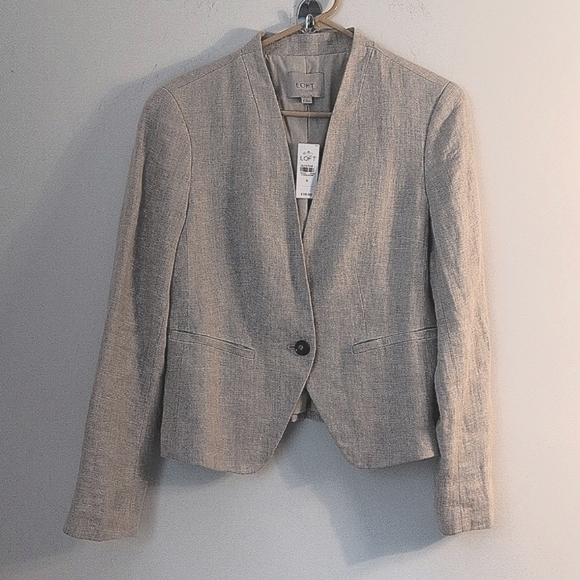 NWT Loft 100% Collarless Linen Blazer Women's Size 6 - Picture 2 of 7
